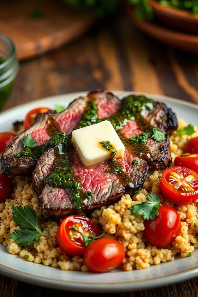 chimichurri steak with roasted vegetables