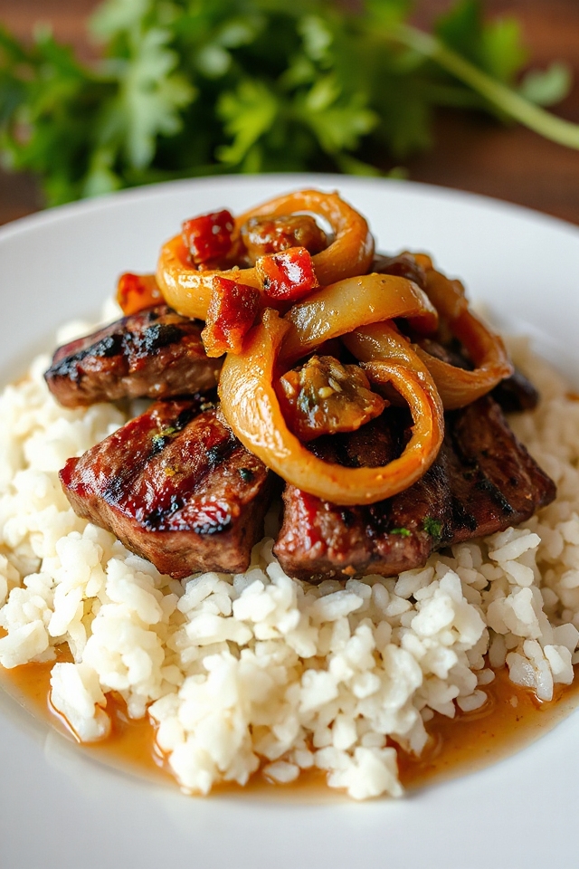citrusy steak with caramelized onions