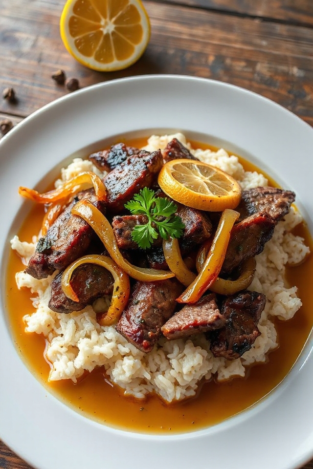 citrusy steak with onions