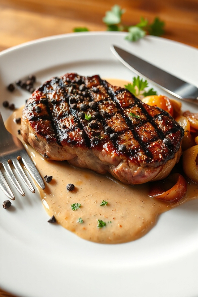 cognac infused peppercorn steak