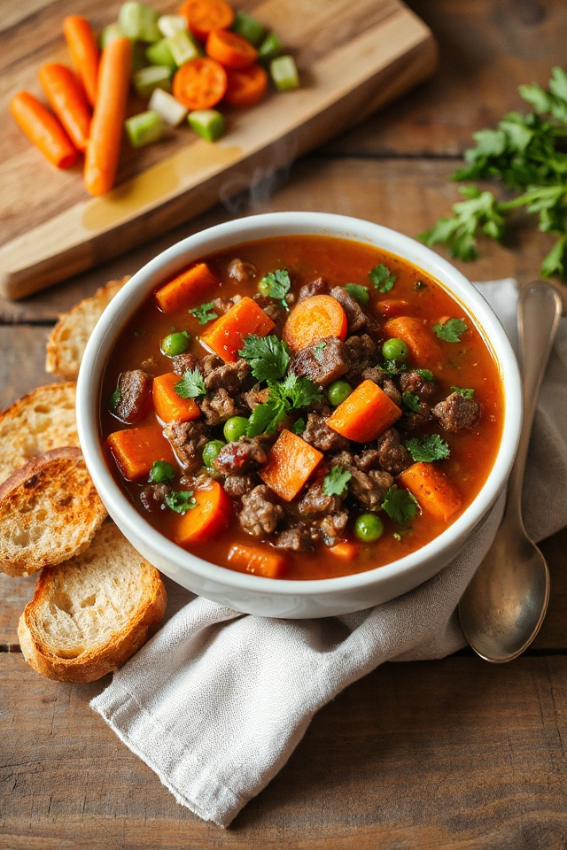 comforting soup with steak