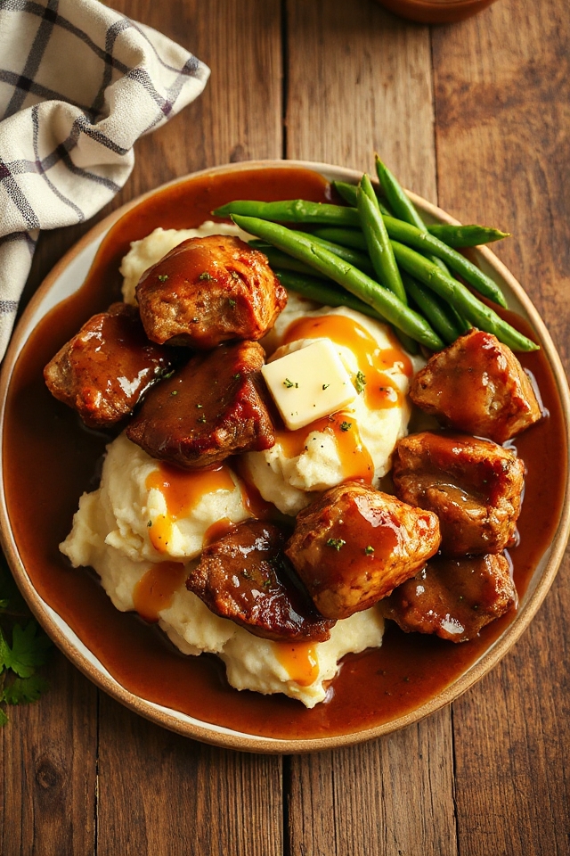 comforting steak with gravy