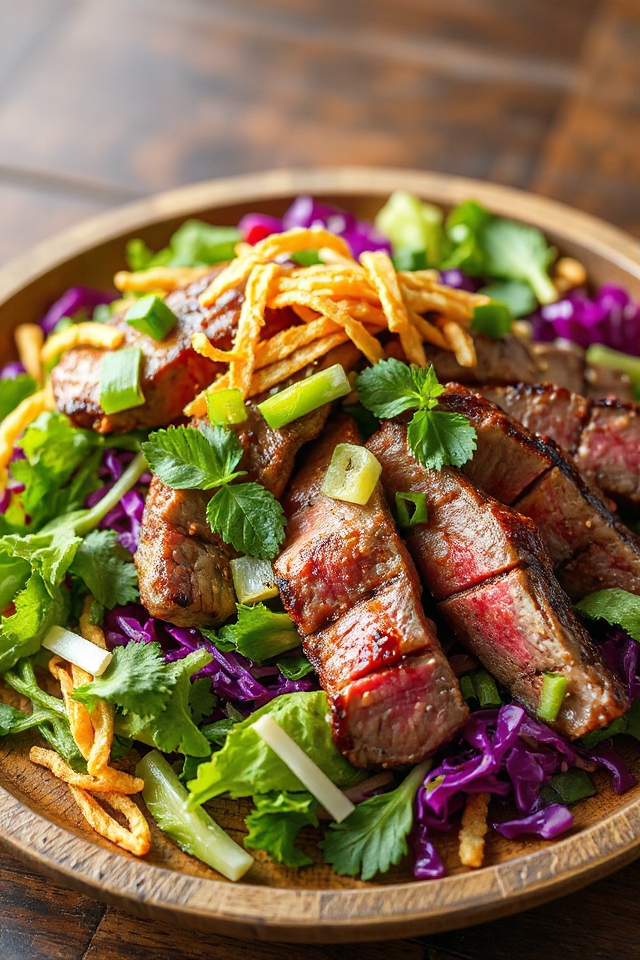 grilled steak with cabbage salad