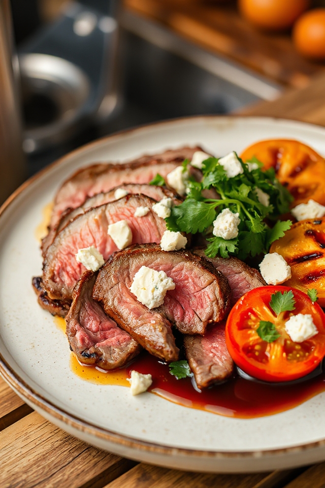 grilled steak with vegetables
