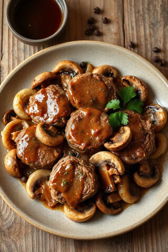 mushroom covered beef dish