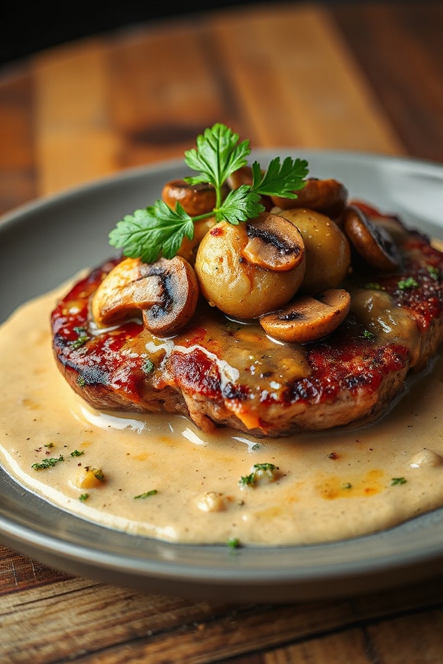 mushroom loaded pork steak recipe