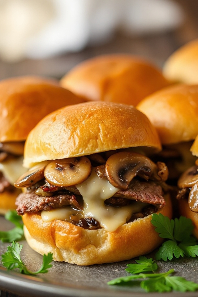 mushroom philly cheese steak sliders