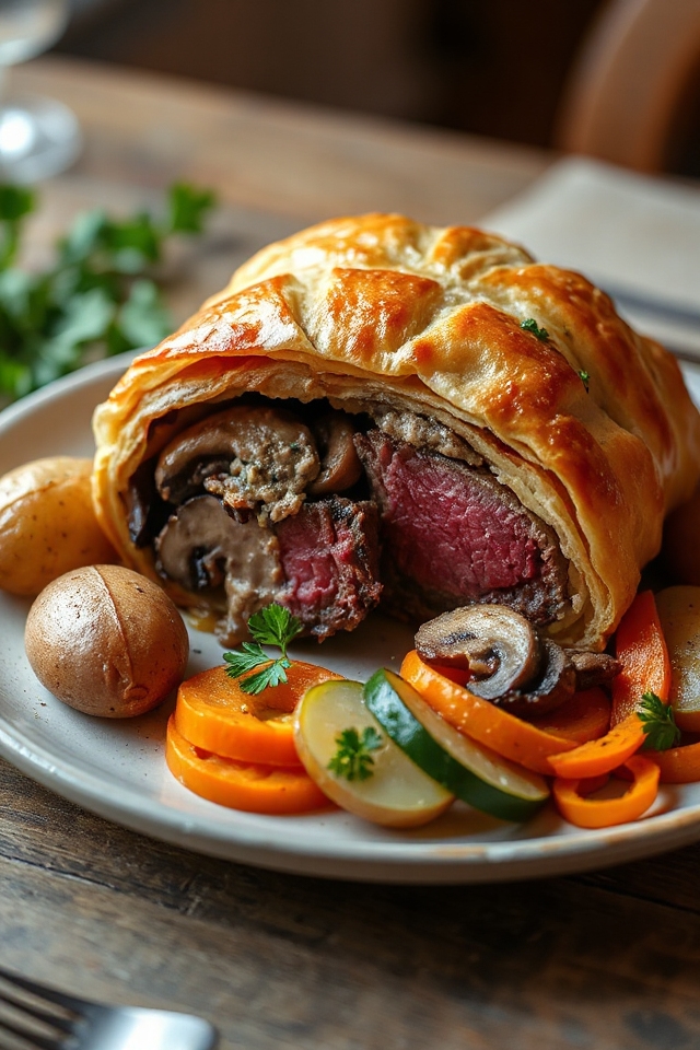 mushroom studded beef pastry delight