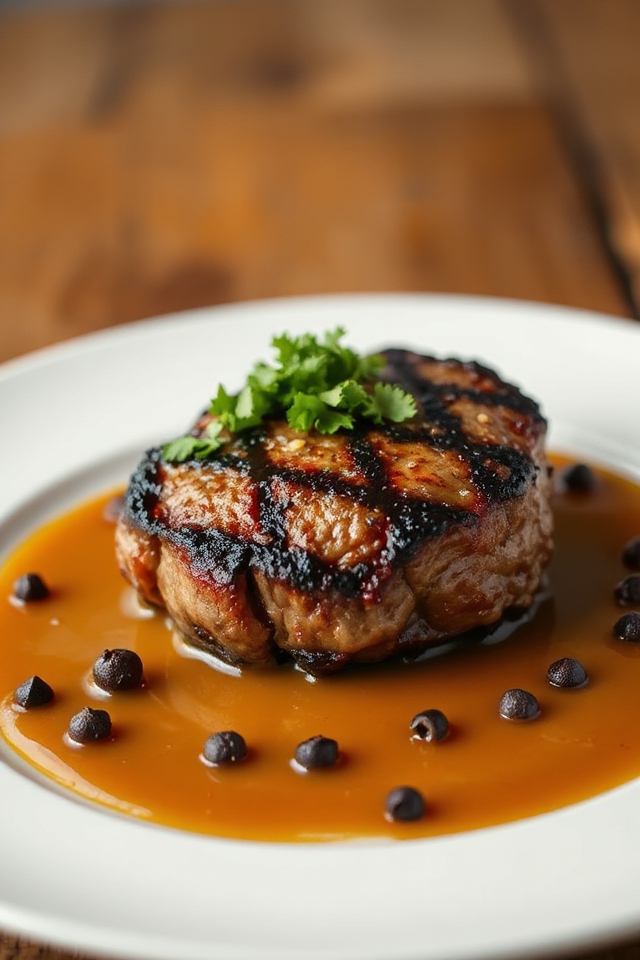 perfectly seasoned peppercorn steak