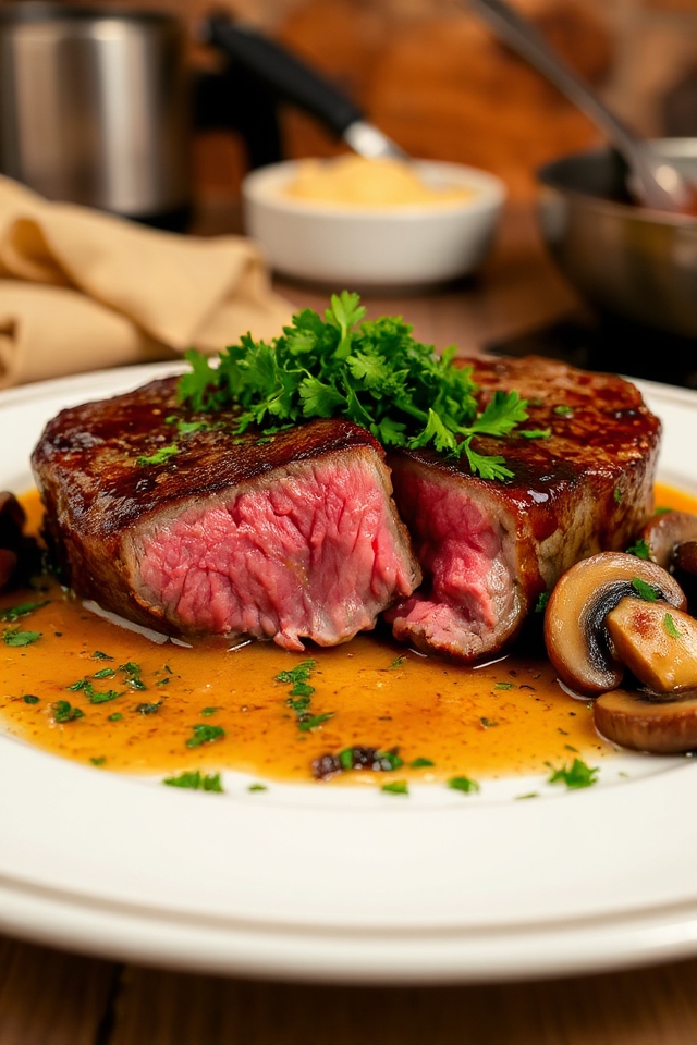 steak diane with flamb sauce