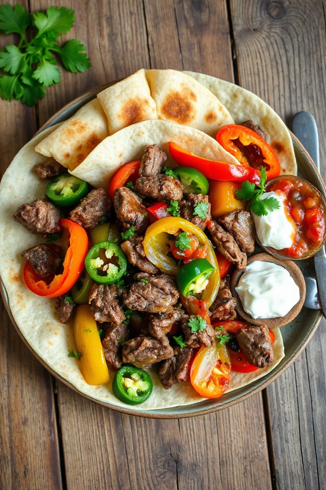 steak fajitas with jalapenos