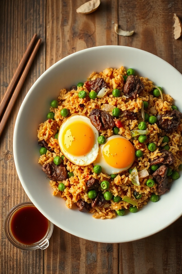 steak fried rice preparation