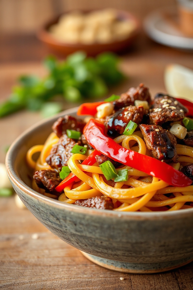 steak lo mein cooking process